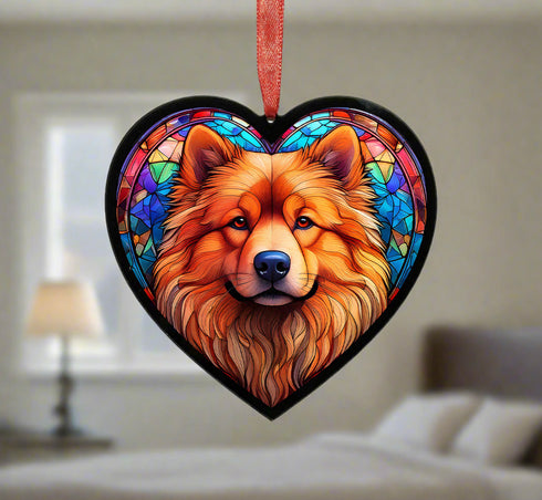 Chow Chow Stained Glass Effect Heart Suncatcher